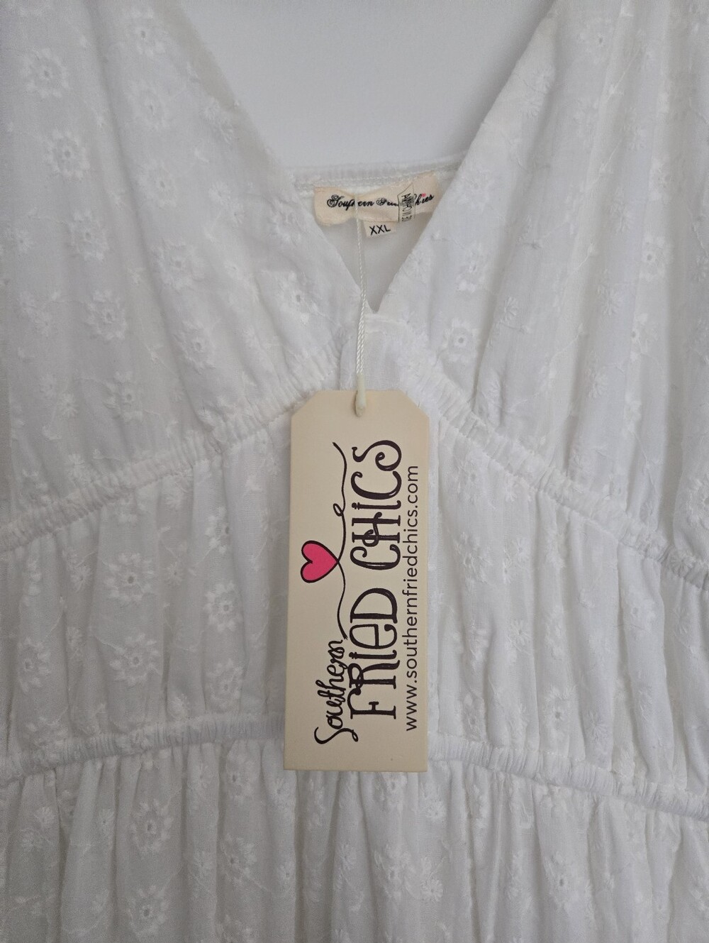 Southern Fried Chics White Eyelet Maxi Dress with Spaghetti Straps - Picture 5 of 9